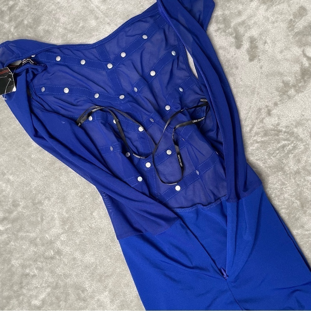 NWT Love Culture Studded Sheer Romper Royal Blue Size Medium Sexy Night Out - Picture 5 of 10